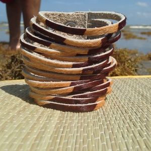 Chocolate and Caramel Leather Fringed Bracelet